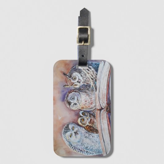Four reading owls gepäckanhänger (Vorderseite Vertikal)