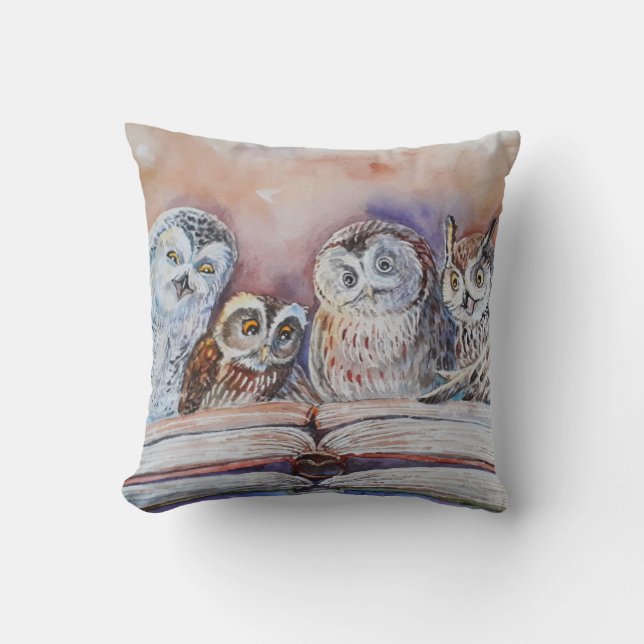 Four reading owls kissen (Vorderseite)