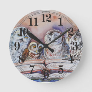 Four reading owls runde wanduhr