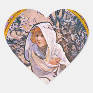 Four Seasons by Alfons Mucha Art Deco Herz-Aufkleber