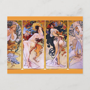 Four Seasons by Alfons Mucha Art Deco Postkarte