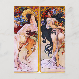 Four Seasons by Alfons Mucha Art Deco Postkarte