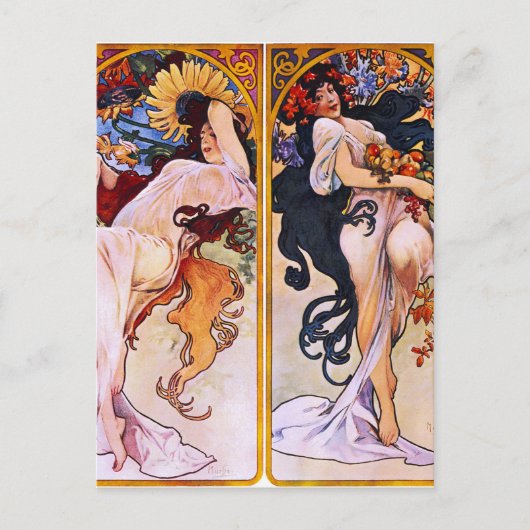 Four Seasons by Alfons Mucha Art Deco Postkarte (Vorderseite)