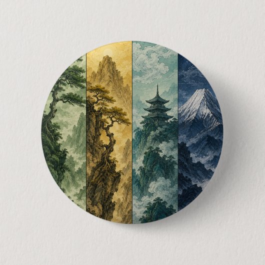 Four Seasons Mountain | Japanische Tintenlandschaf Button (Vorderseite)