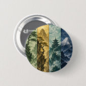 Four Seasons Mountain | Japanische Tintenlandschaf Button (Vorne & Hinten)