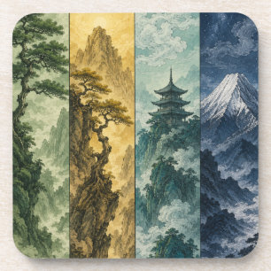 Four Seasons Mountain Japanische Tintenlandschaf Getränkeuntersetzer