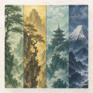 Four Seasons Mountain | Japanische Tintenlandschaf Glasuntersetzer