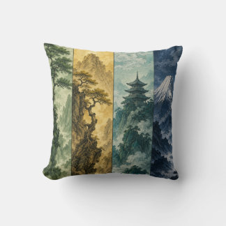 Four Seasons Mountain | Japanische Tintenlandschaf Kissen