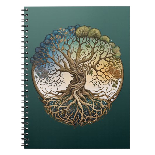 Four Seasons Tree of Life Fantasy Celtic Knotenbau Notizblock (Vorderseite)