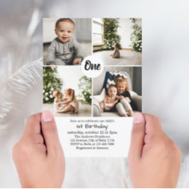 Four Square Fotos Collage 1st Birthday Einladung