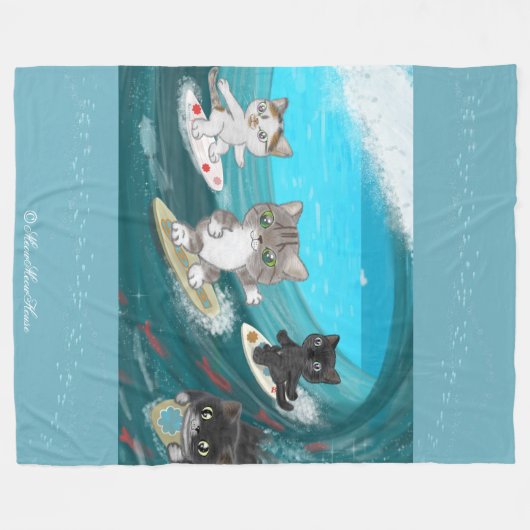 Four Surfing Cats in Izu Fleecedecke (Vorderseite (Horizontal))