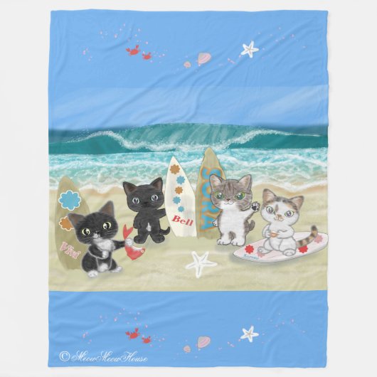 Four Surfing cats on the beach Fleecedecke (Vorderseite)