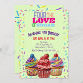 Four the Love of Sugar, Cupcake 4th Birthday Einladung (Vorne/Hinten)