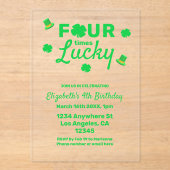 Four Times Lucky 4th Birthday Acryleinladungen (Vorderseite)