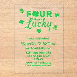 Four Times Lucky 4th Birthday Acryleinladungen