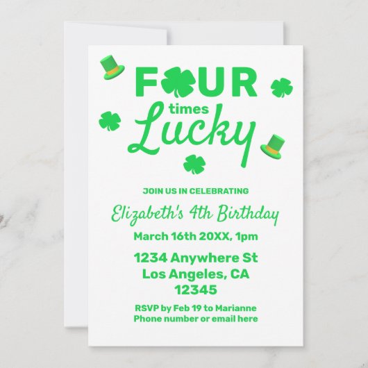 Four Times Lucky 4th Birthday Einladung (Vorderseite)