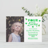 Four Times Lucky 4th Birthday Einladung (Stehend Vorderseite)