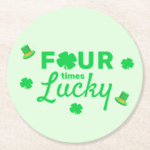 Four Times Lucky 4th Birthday Runder Pappuntersetzer (Vorderseite)