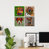 Four ugly dog faces unique abstract art poster (Heimbüro)
