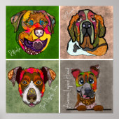 Four ugly dog faces unique abstract art poster (Vorne)