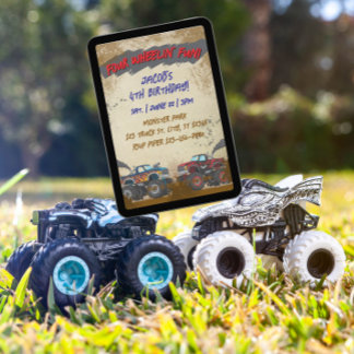 Four Wheelin' Fun Monster Truck Birthday Einladung
