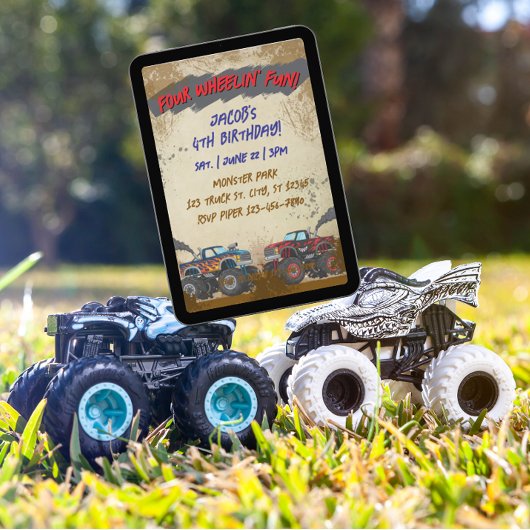 Four Wheelin' Fun Monster Truck Birthday  Einladung