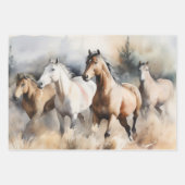 "Four Wild Mustangs" Dusty Western Wassercolor Geschenkpapier Set (Vorderseite)