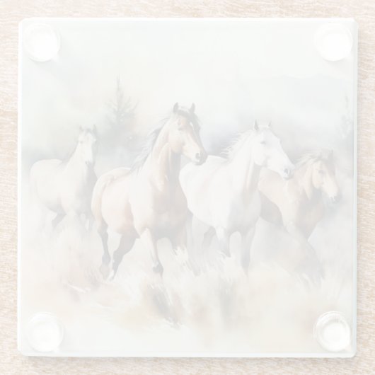 "Four Wild Mustangs" Dusty Western Wassercolor Glasuntersetzer (Rückseite)