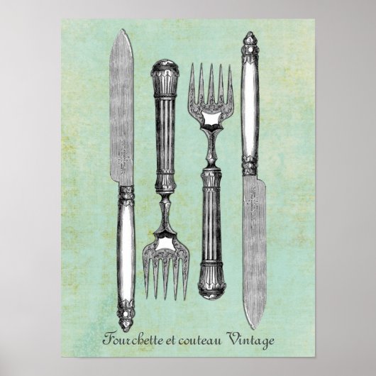 Fourchette et couteau Vintag Poster (Vorne)