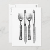 Fourchette et couteau Vintag Postkarte (Vorne/Hinten)