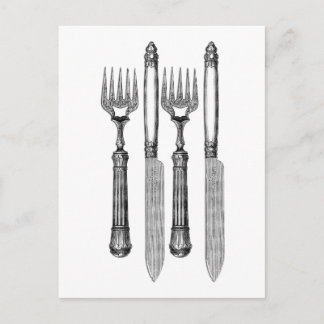 Fourchette et couteau Vintag Postkarte
