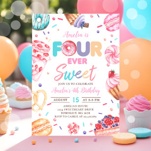 Fourever Sweet Donut Candy 4. Geburtstag Einladung