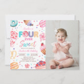 Fourever Sweet Donut Candy 4. Geburtstag Foto Einladung (Vorderseite)