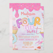 Fourever Sweet Girl 4. Geburtstag Einladung (Vorne/Hinten)