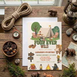 Fourever wilde Safari-Waldtier 4. Geburtstag Einladung