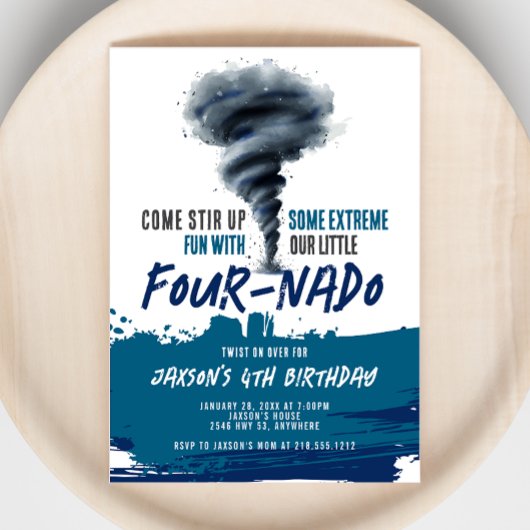 Fournado Twister Tornado Blue Grunge Geburtstag Einladung