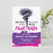 Fournado Twister Tornado Pink Lila Geburtstag Einladung (Stehend Vorderseite)