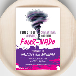 Fournado Twister Tornado Pink Lila Geburtstag Einladung