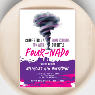 Fournado Twister Tornado Pink Lila Geburtstag Einladung