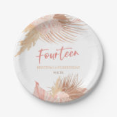 Fourteen Boho Pink Floral 14th Birthday Party Pappteller (Vorderseite)