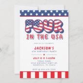 Fourth Birthday Party Patriotic USA Flag July 4th Einladung (Vorderseite)