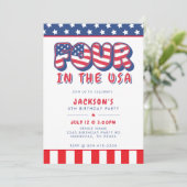 Fourth Birthday Party Patriotic USA Flag July 4th Einladung (Stehend Vorderseite)