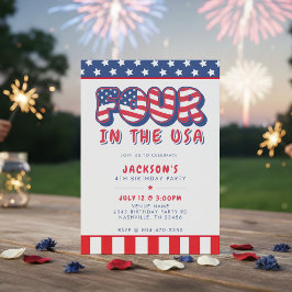 Fourth Birthday Party Patriotic USA Flag July 4th Einladung