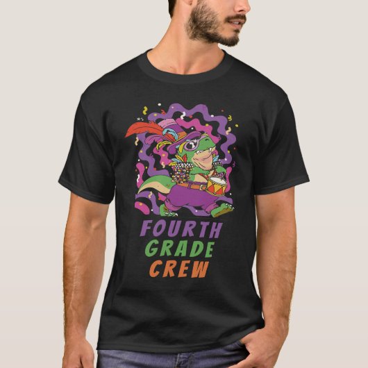 Fourth Grade Crew School Kid & Teacher Mardi Gras T-Shirt (Vorderseite)