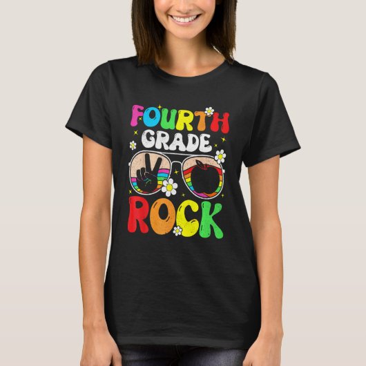 Fourth Grade Rocks Team 4th Teacher Groovy Back To T-Shirt (Vorderseite)