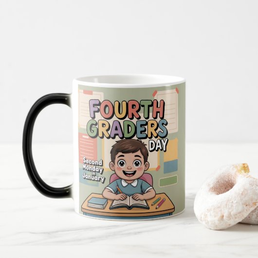 Fourth Graders Day January Holiday Mug Verwandlungstasse (Mit Donut)