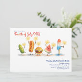 Fourth of July BBQ Mascots | Independence Day Einladung (Stehend Vorderseite)