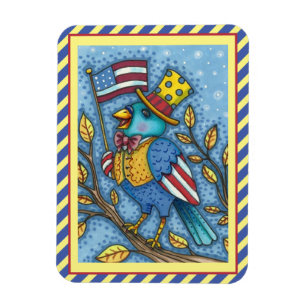 FOURTH OF JULY BLUEBIRD TWEET, AMERICAN FLAG Cute  Magnet