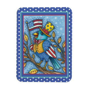 FOURTH OF JULY BLUEBIRD TWEET, AMERICAN FLAG USA MAGNET