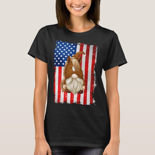 Fourth Of July Gnome Graphic Patriotic Horse Ameri T-Shirt (Vorderseite)